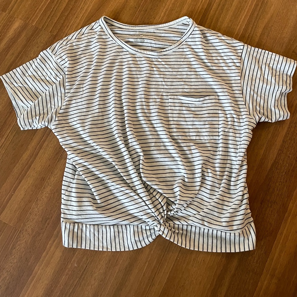 American Eagle Black and White Stripped Crop Top